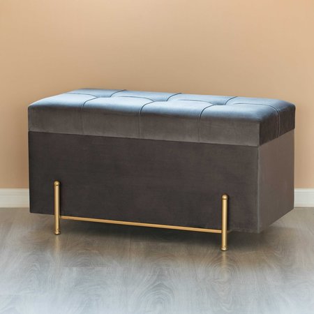 Fabulaxe Large Velvet Storage Ottoman with Gold Legs, Gray QI003938.GY